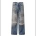 Men's Clothing Retro Distressed Lightning Crack Flared Jeans Color Matching Cleanfit Loose Casual Wide Leg Flared Trousers_viptrois.com