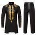 New Men's Ethnic Style Muslim Robe Gold Stamping Sleeve Long Pants Casual Set_viptrois.com