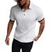 Men's Clothing Summer Textured Men's Shirt Color Blocked Pullover Button Down Knit Short Sleeved Top Apricot White_viptrois.com