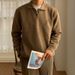Men's Inspired Polo Knit Sweater – Breathable Button-Down Collar Pullover (Black/Beige/Grey/Brown)_viptrois.com