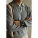 Men’s Vintage V-Neck Knit Sweater – Oversized Pullover With Lapel Collar (M-4XL) – Warm & Stylish (Black/Grey/Beige)_viptrois.com