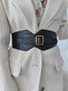 Vintage irregular black waistband decorative dress jacket alligator elastic elastic waist wrap female_viptrois.com