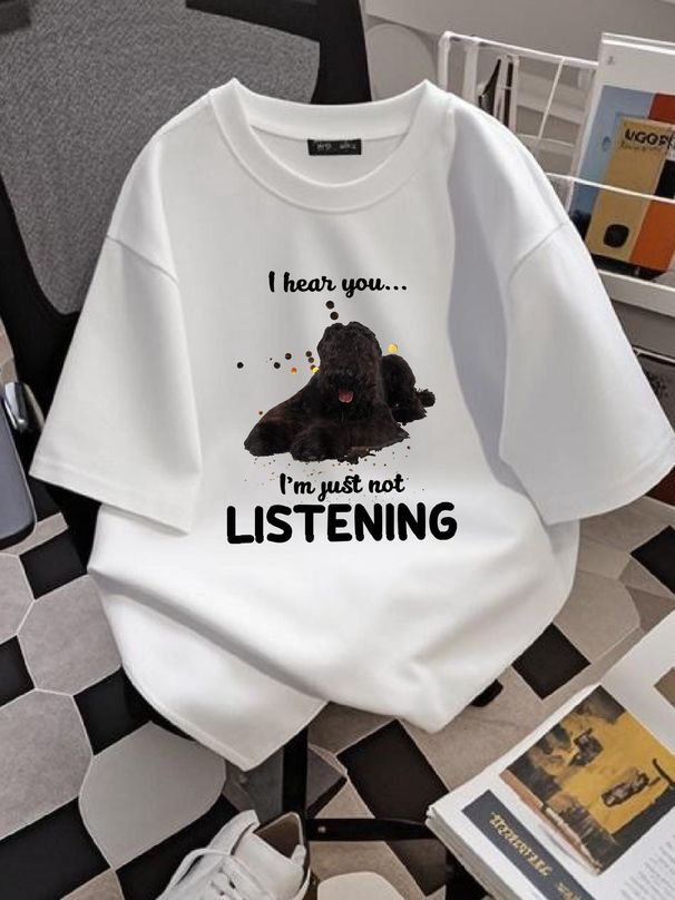Black Russian Terrier Dog I Hear You Not Listening T Shirt Slightly Soft Homme Unisex Graphic Summer Comfortable Top For Everyday Wear Fashion_viptrois.com
