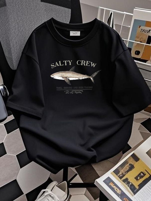 Salty Crew Bruce T Shirt Black Men's Top For Everyday Wear Designer Clothes Casual Versatile Streetwear Fashion Slightly Unisex Stretched_viptrois.com