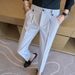 Spring And Summer New Men's Suit Pants Men's Solid Color Non-ironing Casual Pants Commuting To Work Slim-fitting Solid Color Nine-point Pants_viptrois.com