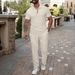 Men's Clothing Summer New Men's Solid Color Jacquard Lapel Button Short Sleeved Polo Shirt Trousers Casual Suit_viptrois.com