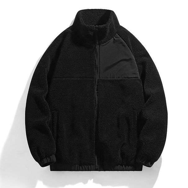 Unisex Shearling Jacket – Corduroy & Wool Blend With Stand Collar (Black, Grey, Beige-Green Options)_viptrois.com