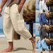 Men's Linen-Cotton Relaxed Fit Beach Pants - Wide Leg Casual Trousers With Pockets_viptrois.com