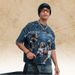 American-syle Washed Disressed Shor T-shir Wih Full Porrai Prin And Oversized Design, One-piece Raglan_viptrois.com