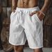 Men's Linen Shorts Drawstring Elastic Waist Straight Leg Solid Color Breathable 7/8 Length Casual Everyday Beach Shorts_viptrois.com