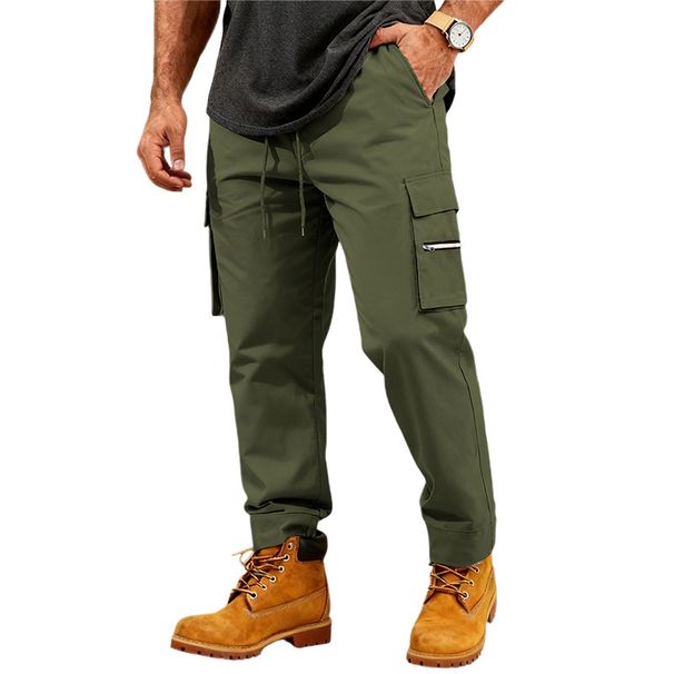 Men's High Street Hip Hop Slim Fit Cargo Pants Spring Autumn American Style Loose Casual Multi Pocket Long Trousers European Size_viptrois.com