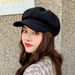 Solid Color Woolen Newsboy Cap For Women Autumn Winter Thickened Warm Beret Painter Hat_viptrois.com