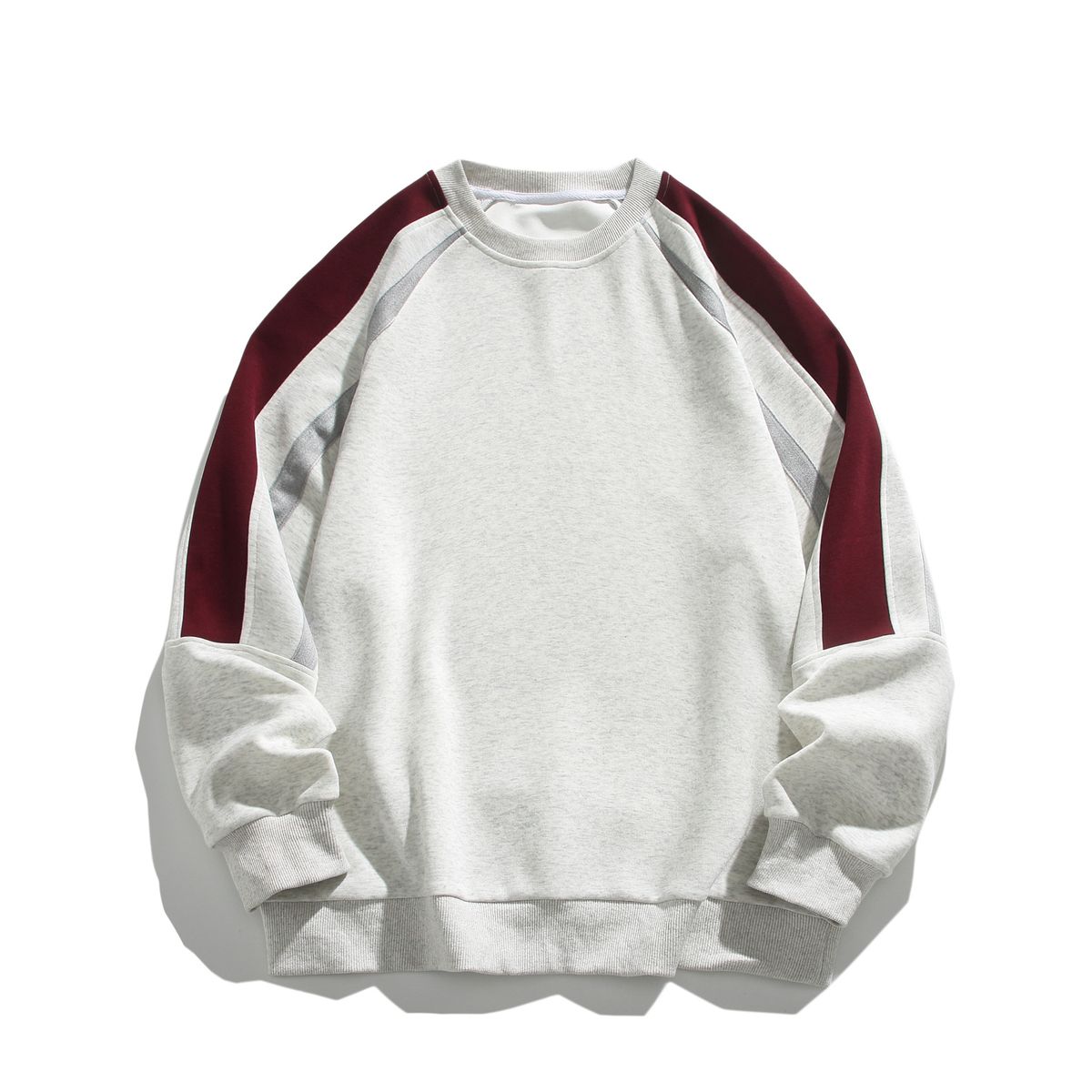 Men's Color Block Heavyweight Crewneck Sweatshirt, 340GSM Raglan Sleeve Pullover Hoodie (Black, Grey White, Fleece-Lined Options)_viptrois.com