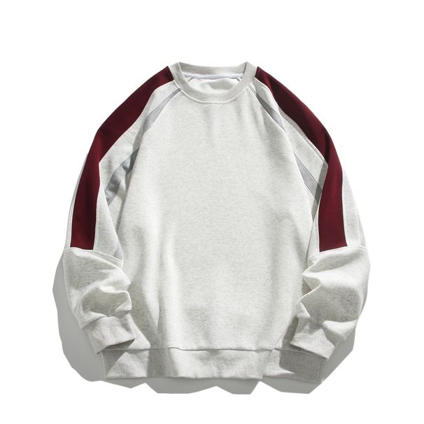 Men's Color Block Heavyweight Crewneck Sweatshirt, 340GSM Raglan Sleeve Pullover Hoodie (Black, Grey White, Fleece-Lined Options)_viptrois.com