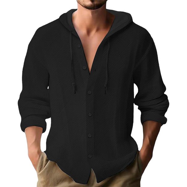Cross-Border European And American New Button Hooded Long Sleeve Jacket Cardigan Jacquard Solid Color Casual_viptrois.com