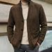 Autumn Winter Men's Longline Cardigan Sweater - Stand Collar Knitted Coat For Plus Size Casual Wear (S-5XL, Navy/Grey/Black/Brown/Army Green/Khaki)_viptrois.com