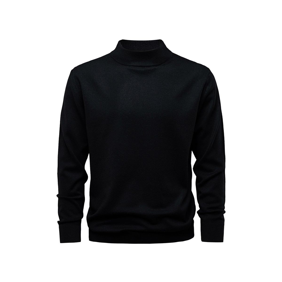 "Men's High Neck Wool Sweater - Solid Color Relaxed Fit Knit Top For Autumn & Winter"_viptrois.com