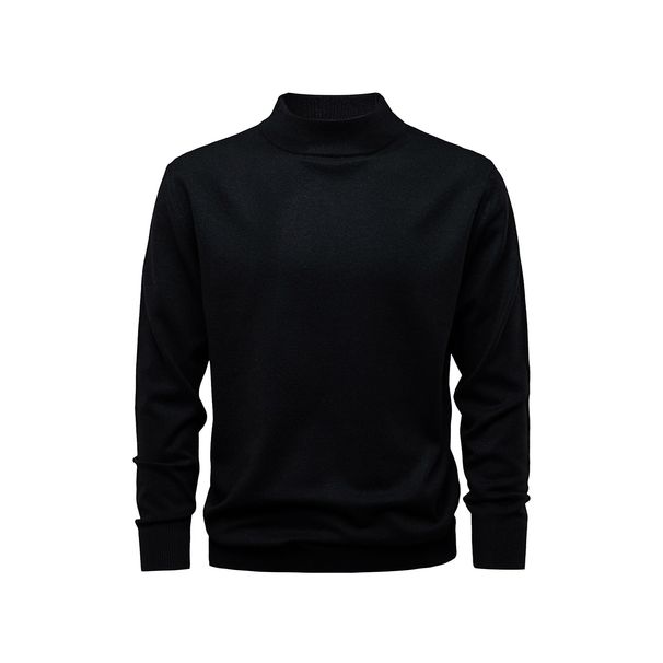 "Men's High Neck Wool Sweater - Solid Color Relaxed Fit Knit Top For Autumn & Winter"_viptrois.com
