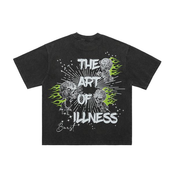 American Style Trendy Washed Vintage Large Print Cotton Short Sleeve T-Shirt Unisex Street Hip-Hop_viptrois.com