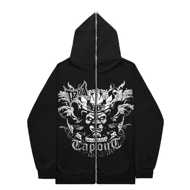 Hoodie Sweatshirt Gothic High Street Full Zipper Oversized Unisex Streetwear Y2 Jacket_viptrois.com