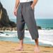 Men's Cotton Linen Pants Summer Casual Beach Trousers With Drawstring Waist Elastic Comfortable Breathable Straight Leg Lounge Pants_viptrois.com