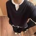 American Retro V-neck Hoodless Waffle Neck Sweater Men's Autumn And Winter Heavy Long-sleeved T-shirt_viptrois.com