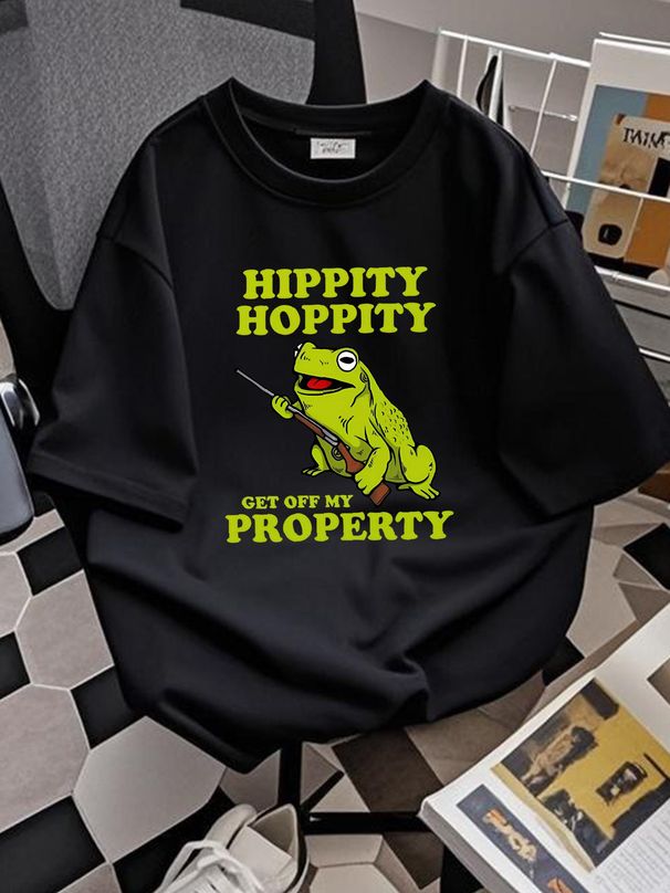 Hippity Hoppity Get Off My Property Funny Frog Meme Unisex T-shirt Casual Streetwear Designer Clothes Versatile Slightly Breathable Stretched_viptrois.com