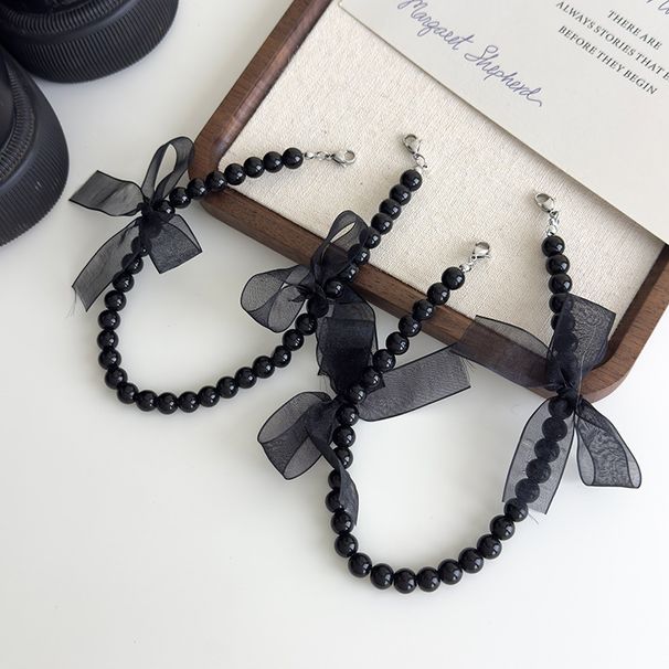 Lace Mesh Bow Pearl Beaded Shoe Buckle Heel Chain Shoe Buckle Accessories Beaded Pendant Decoration Shoe Decoration_viptrois.com