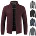 Men's Fleece Lined Zip Up Sweater - Warm Winter Knit Cardigan With Stand Collar, Solid Color Casual Outerwear_viptrois.com
