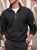 Men's Fleece Half-Zip Pullover | Thermal Lined Stand Collar | Grid Pattern Outdoor Jacket | Stretch Cuffs For Active Wear_viptrois.com