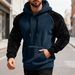 Cross-Border Autumn Winter European American Men's Top With Fleece Lining Color Block Raglan Sleeve Hooded_viptrois.com