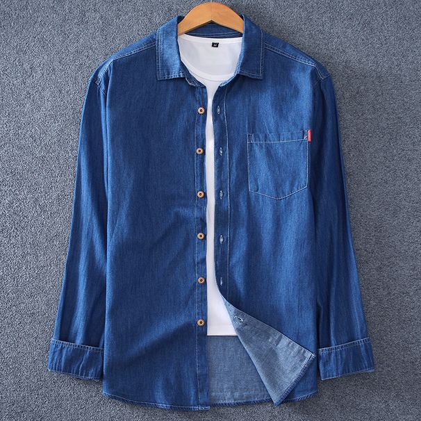 M-8xL Pure Cotton Long Sleeved Men's Casual Denim Shirt Fat Plus Size Spring Outfit New Item 1665_viptrois.com
