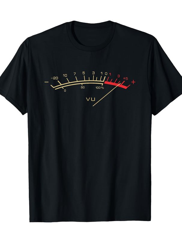Maglietta Uomo Nera 100% Cotone 180g Collo Tondo Stampa VU Meter Retrò Musicale Traspirante Multistagione Vestibilità Regolare_viptrois.com