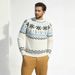 Men’s Snowflake Embroidered Sweater – Oversized Ribbed Hem Pullover (L-3XL, Soft Modal Blend, Machine Washable)_viptrois.com