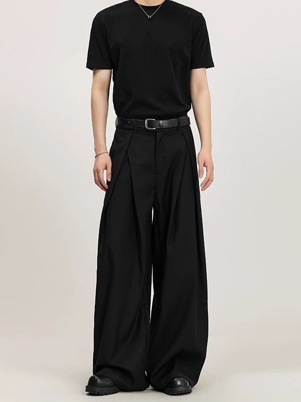 3D Pleated Wide-Leg Loose Design Sense Trousers Spring Autumn Oversized Non-Iron Casual Straight Long Pants Unisex_viptrois.com