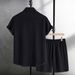 Men's Clothing Summer New Casual Fashion Jacquard Sleeved Shirt Shorts Suit_viptrois.com