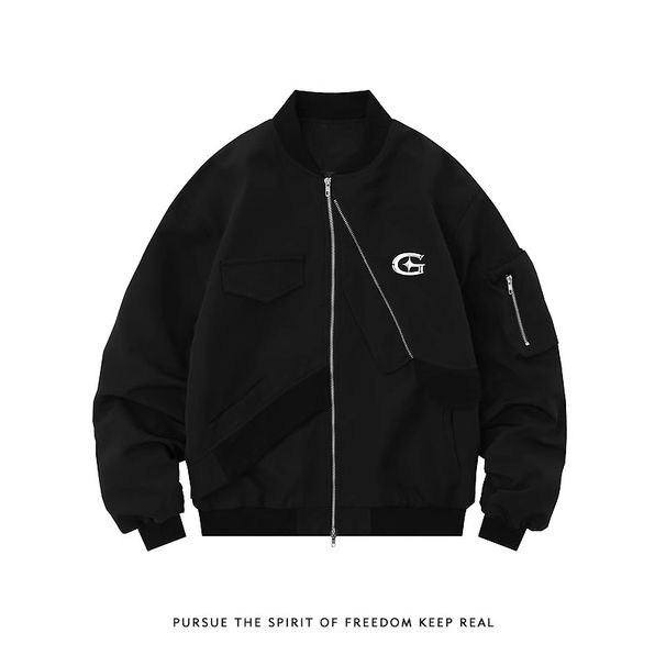 Man's Clothing High Street Pleated Patchwork Design Sense Baseball Jacket Flight Jacket Men And Women Retro Loose Niche_viptrois.com