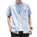 Men's Clothing Men's summer new short sleeved shirt summer casual business stand up collar youth white shirt_viptrois.com