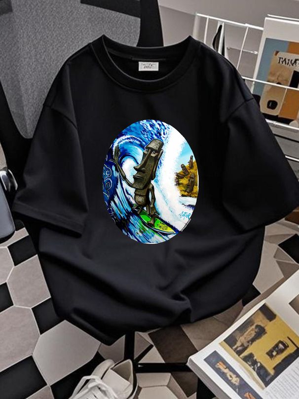 BigToe Moai Surf T-Shirt Surfing Tiki Easter Island Beach Surfboard S-4XL Slightly Stretched Breathable Versatile Comfortable_viptrois.com