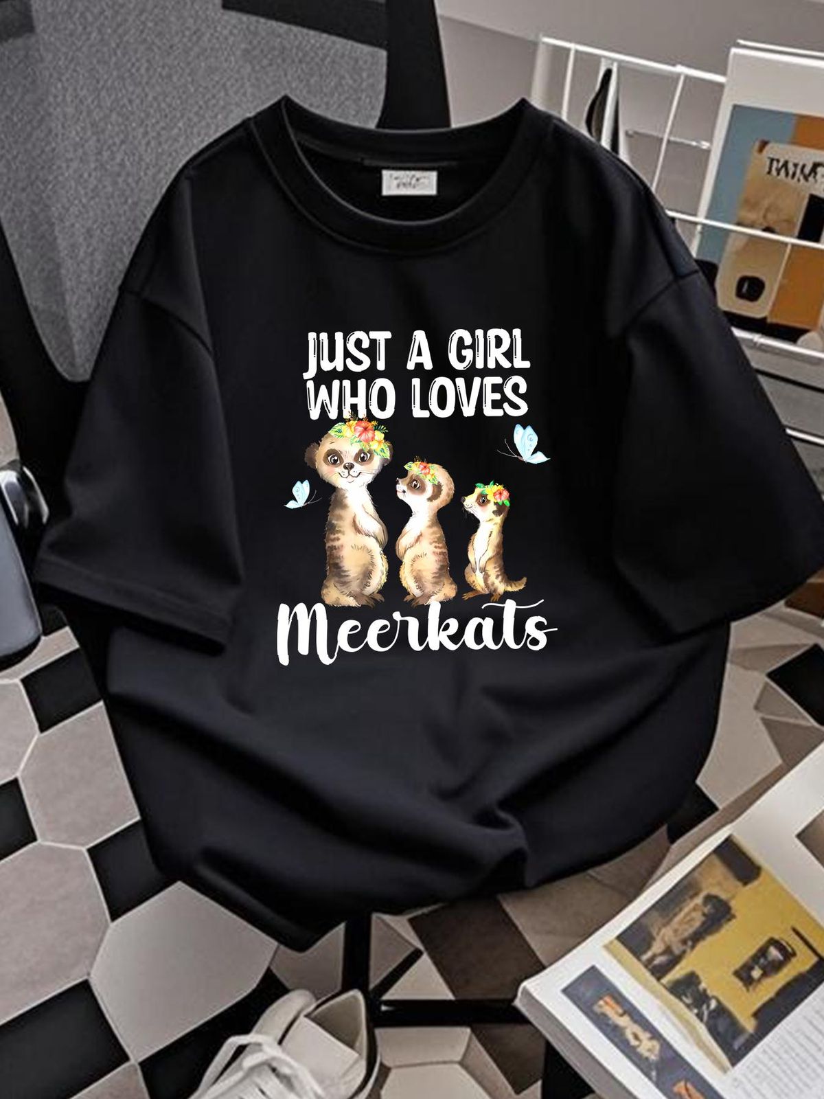 Just A Girl Who Loves Meerkats Meerkat Hawaiian Fl Collaboration Backpack Large Capacity Cute Foldable 3d Printing Comfortable Unisex Breathable_viptrois.com