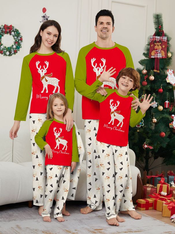 Christmas Santa Deer Christmas tree letters Christmas family suit printed homewear sleep_viptrois.com