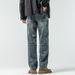 Jeans Men's Loose Harlan Straight Drape Rear Bag Embroidery Simple Double Process Washing_viptrois.com