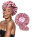 Double layer satin nightcap with ribbon bowknot silk hat headband beauty home hair care hat_viptrois.com