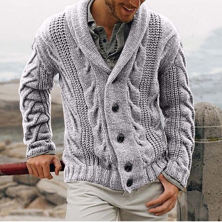 Men's Diamond Knit Cardigan Slim Fit Sweater - Long Sleeve Turn-Down Collar Pullover For Autumn/Winter - Acrylic Blend Warm Casual & Business Casual_viptrois.com
