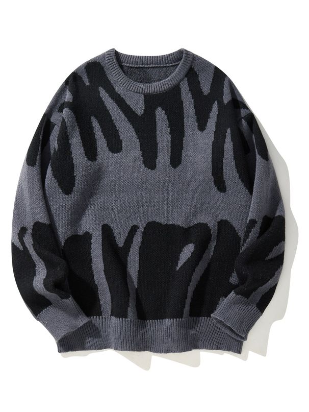 2025 Neue Beliebte Herbst Winter Unregelmäßige Jacquard Muster Pullover Pullover Lässig Rundhals Ausschnitt Kontrast Farbe Gestrickt Herren Pullover_viptrois.com