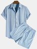 Men's Clothing Casual Loose Multicolor Beach Wear Corduroy Short Sleeve Suit Two Piece Set_viptrois.com