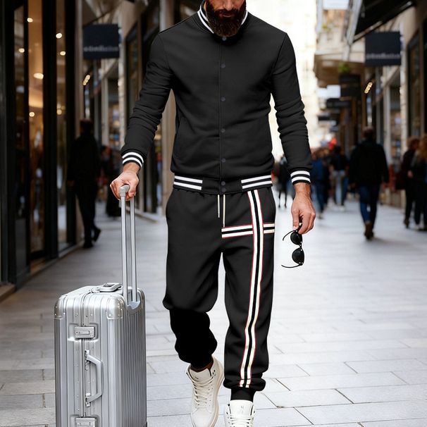 Men's Fleece-Lined Baseball Jacket & Joggers Set, Winter Outdoor Casual Sports Tracksuit For Streetwear And Commuting_viptrois.com