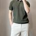 Cross-border Light Ripe Wind Pit Strip Knitted Polo Shirt Men's Thin Breathable Slim-fitting Short-sleeved American Muscle Men's Ice-cold Silk_viptrois.com