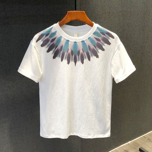 Men's Slim-fit Crew Neck Print Trend Versatile Casual Fashion Handsome T-shirt 2025 Summer New Short-sleeved T-shirt_viptrois.com