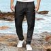 Man's clothing Men's cargo pants drawstring multi-pocket cotton hemp casual pants_viptrois.com